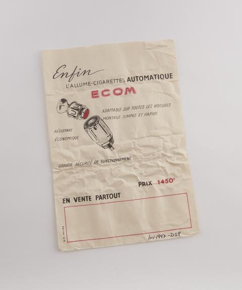 Sales receipt for a ECOM automatic cigarette lighter