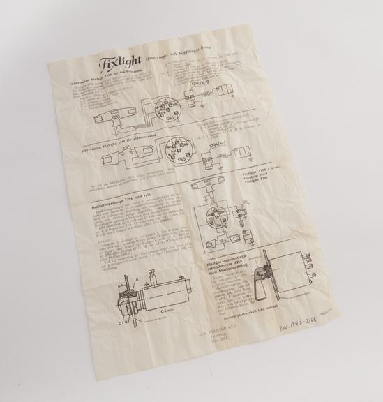 Leaflet with electrical diagram for Fixlight Nr.1265, 1951