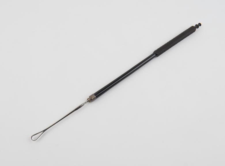 Curette, uterine, steel shaft, ebony handle, European