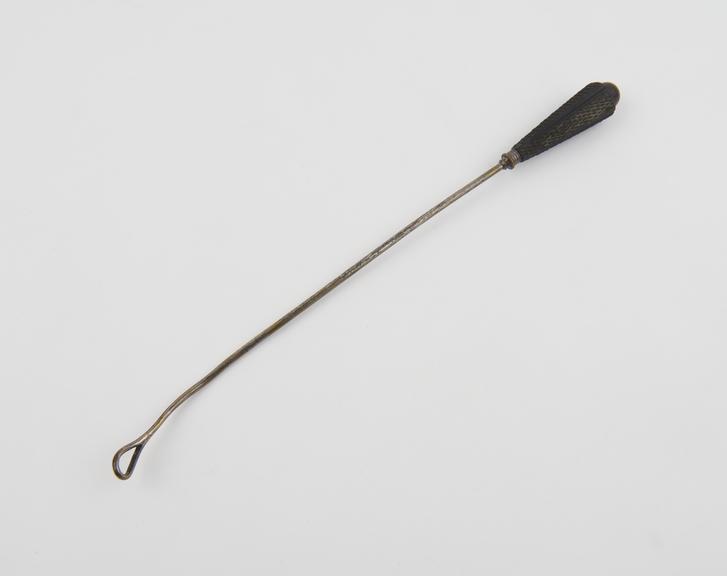 Curette, uterine, steel shaft, ebony handle, European