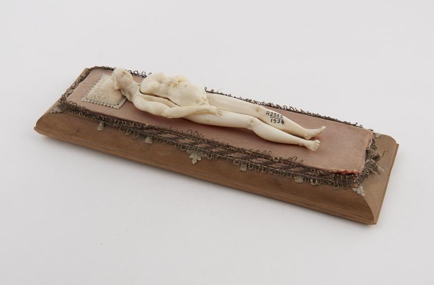 Ivory anatomical figure, a pregnant female