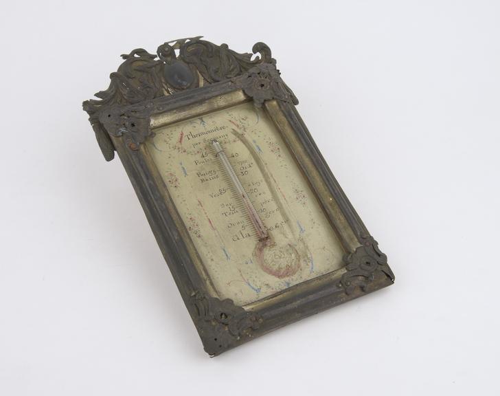 Alcohol thermometer in metal frame by Sormany (French)