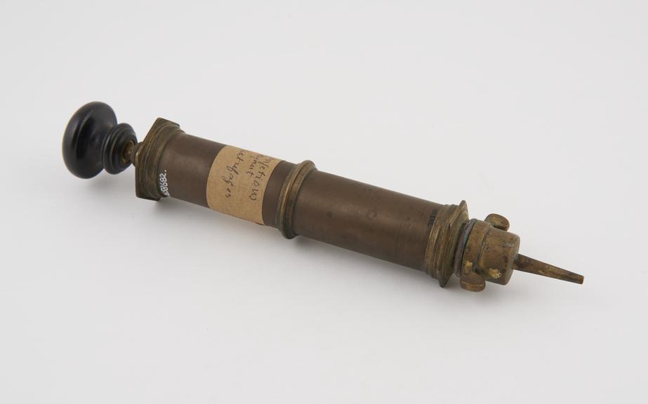 Anatomical syringe, brass with ebony handle, by Charriere