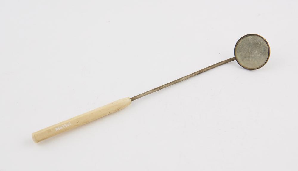 Laryngeal mirror, metal alloy, with bone, handle, 1850-1910