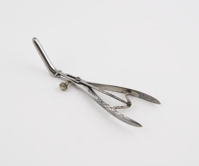 Nasal speculum, three bladed, metal, nickel plated, by H.J