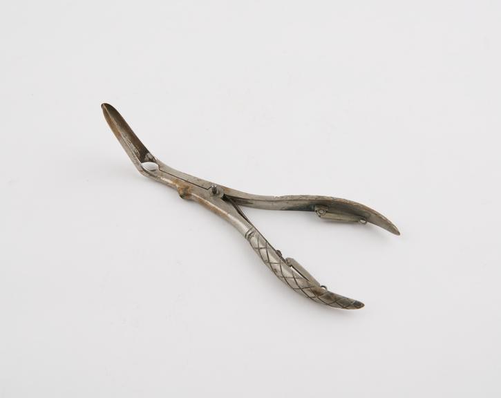 Nasal speculum, 3-bladed, incomplete, plated metal, English(?)