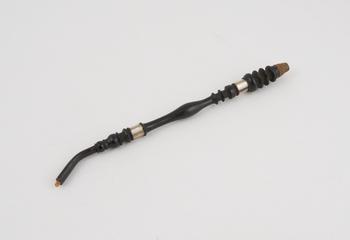 Ornately carved horn stem with mother-of-pearl bands for tobacco pipe