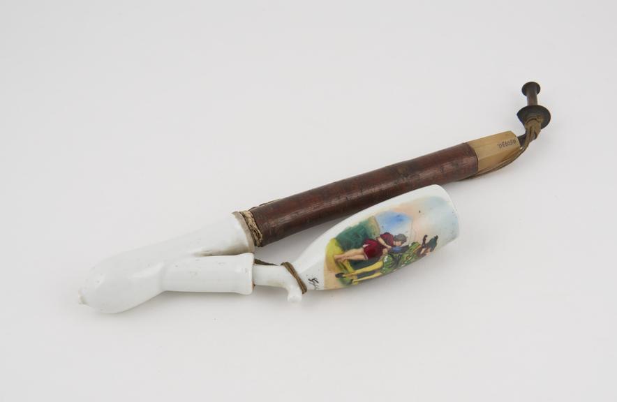 Porcelain tobacco pipe, porcelain bowl and reservoir