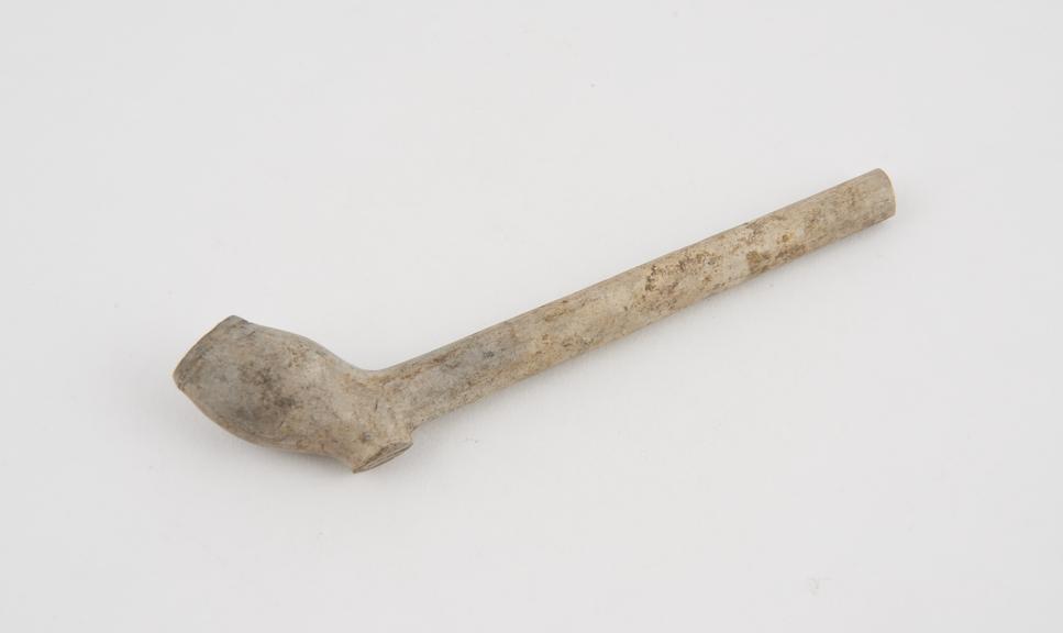 Clay tobacco pipe, incomplete, part of stem missing, thick stem