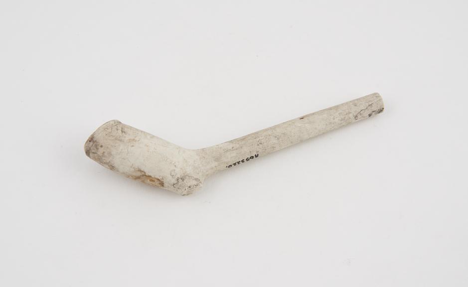 Clay tobacco pipe, incomplete, part of stem missing, thick stem