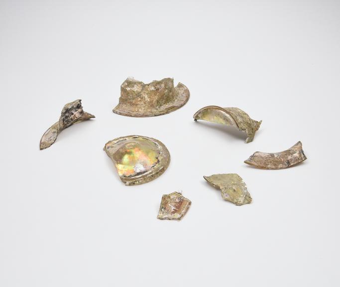 Glass vessel, colourless, possibly a bowl or skylight