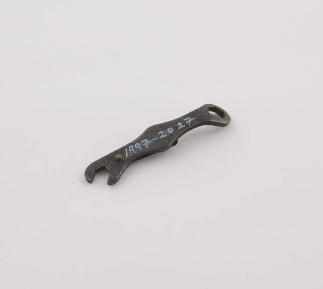 Magneto spanner, together with integral feeler gauge, c.1930.