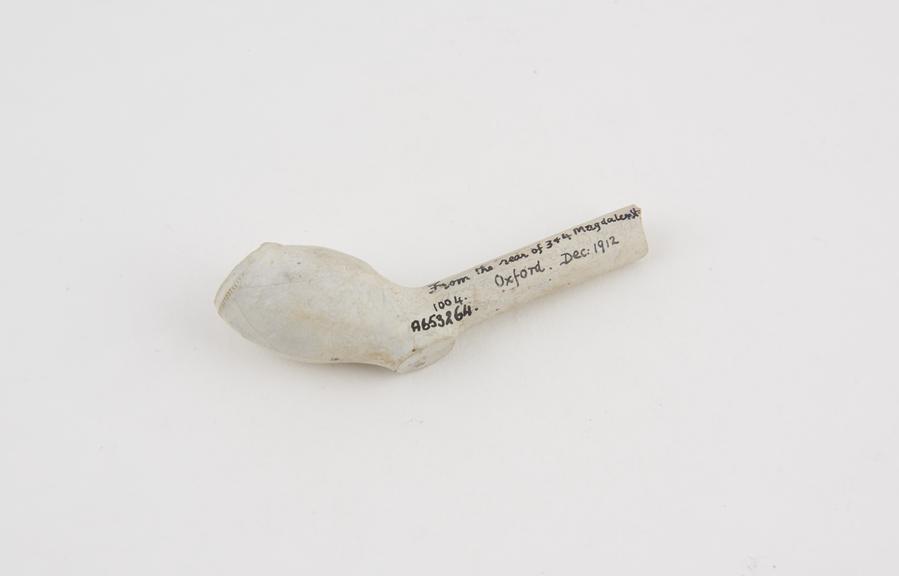 Clay tobacco pipe, incomplete, part of stem missing