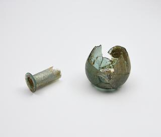 Glass flask, green, broken, Roman, 151-300AD
