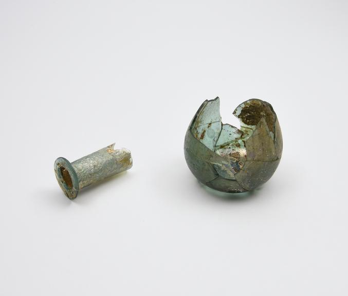 Glass flask, green, broken, Roman, 151-300AD