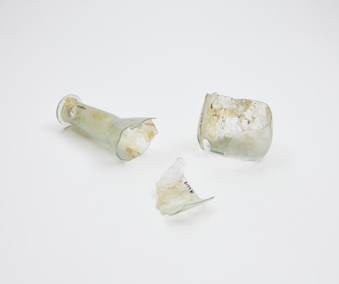 Glass pieces of an unguent bottle, Roman, 151-300AD