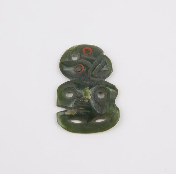 Jade tiki, eyes inlaid with sealing wax, Maori, New Zealand