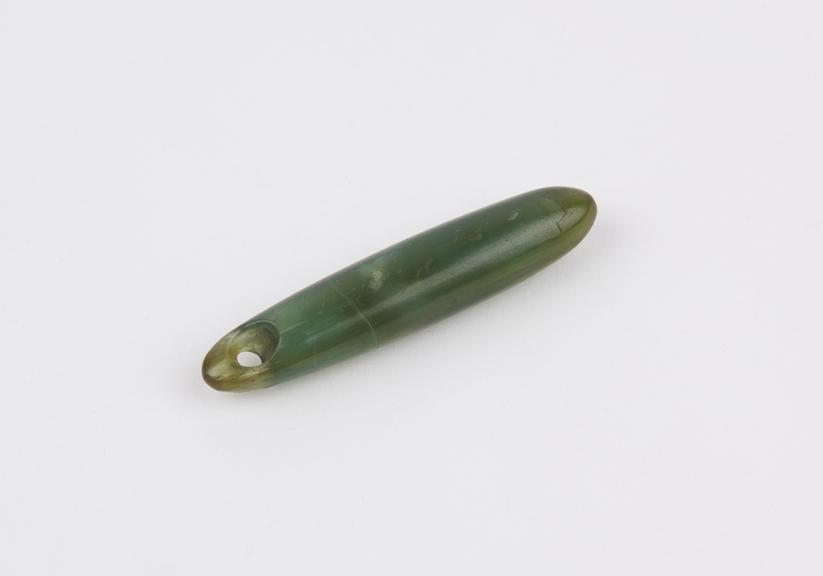 Green mineral ear pendant, Maori, New Zealand