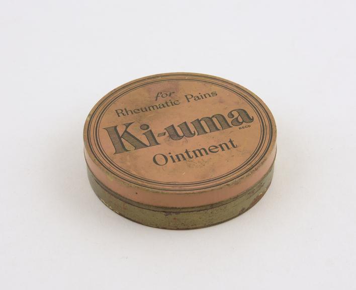 Tin of Ki-uma' ointment for theomatic pains