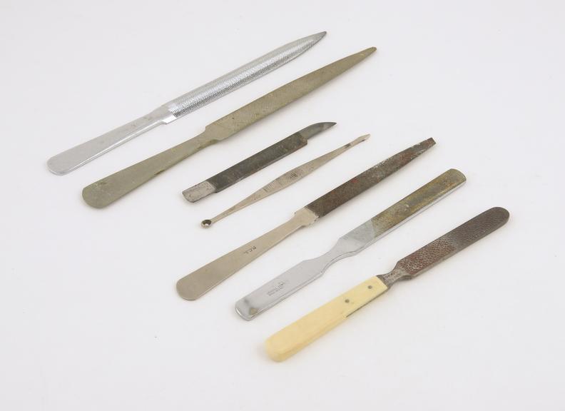 5 rasp files and two scalpels, various makers, 1945-1965