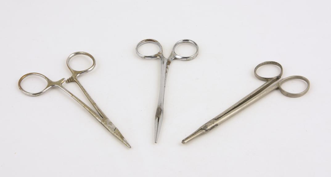 Three fine toothed forceps, various makers, 1940-1965