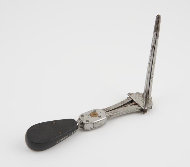 Urethral speculum, female, steel, ebony handle, possibly French