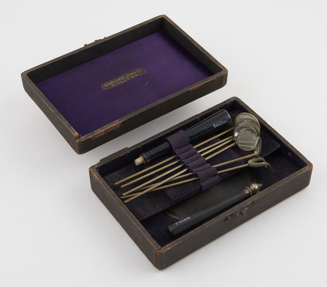 Laryngoscopic set, damaged, in case, by Ramsden, Son and Co