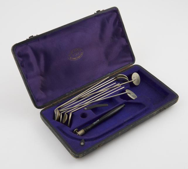 Laryngoscopic set, incomplete, in case, owned by E.J