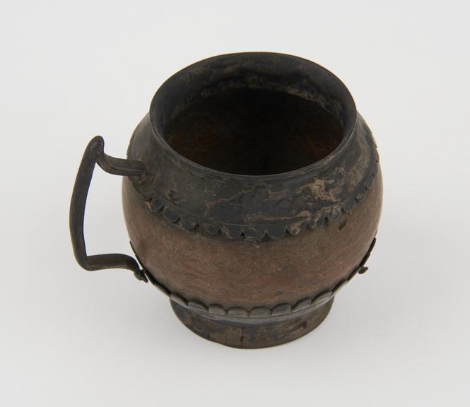 Silver mounted gourd mate cup, with handle, South American