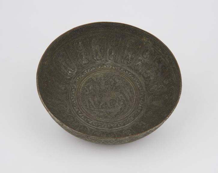 Divination bowl, silver-plated copper, perhaps Persian