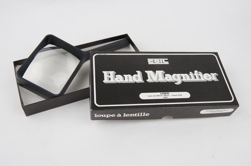 Hand magnifier with 94x69mm aspheric acrylic lens and black