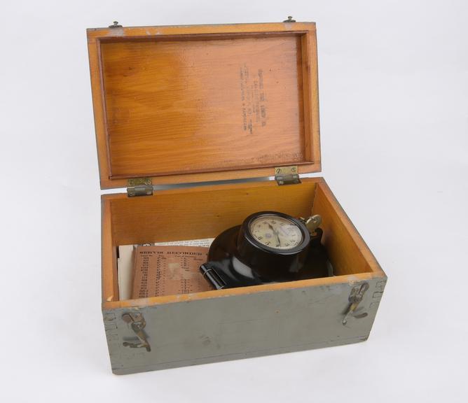 Machine time recorder in wooden box by Servis of Gloucester