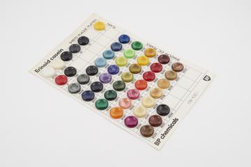 Sample card of coloured casein