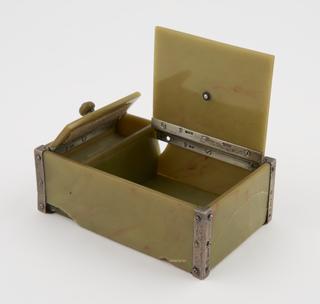 Cigarette box and matchbox of green marbled casein