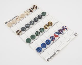 Shade card of coloured casein samples