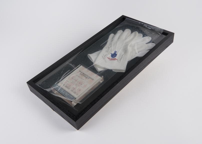 Pair of signed 'Drawmaster' white gloves used by first National