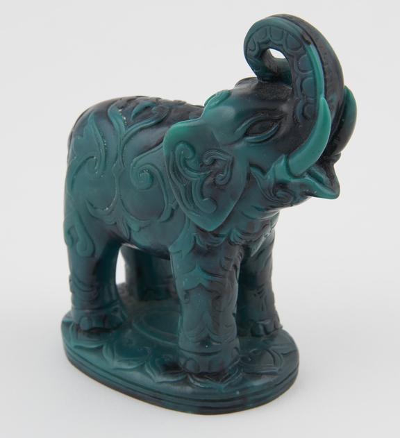 Ornamental elephant of imitation malachite, probably Casein