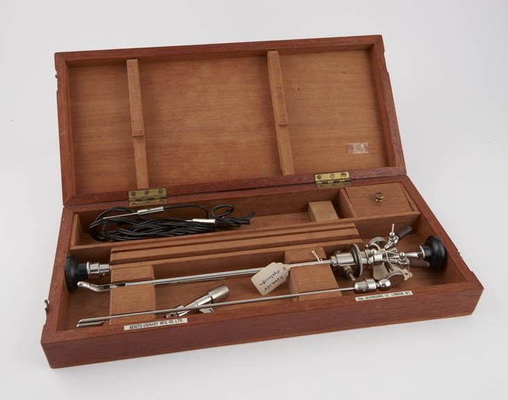 Cystoscopic set, cased in mahogany box