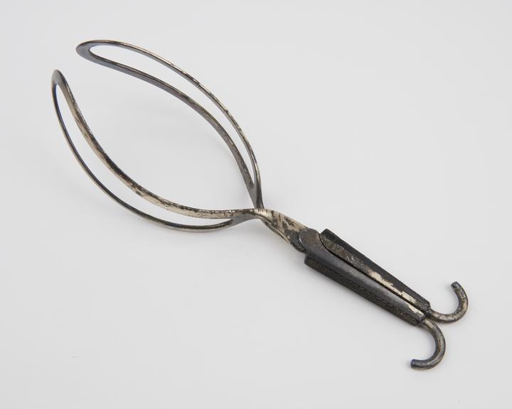 Forceps, obstetrical, Sawyer, steel and ebony