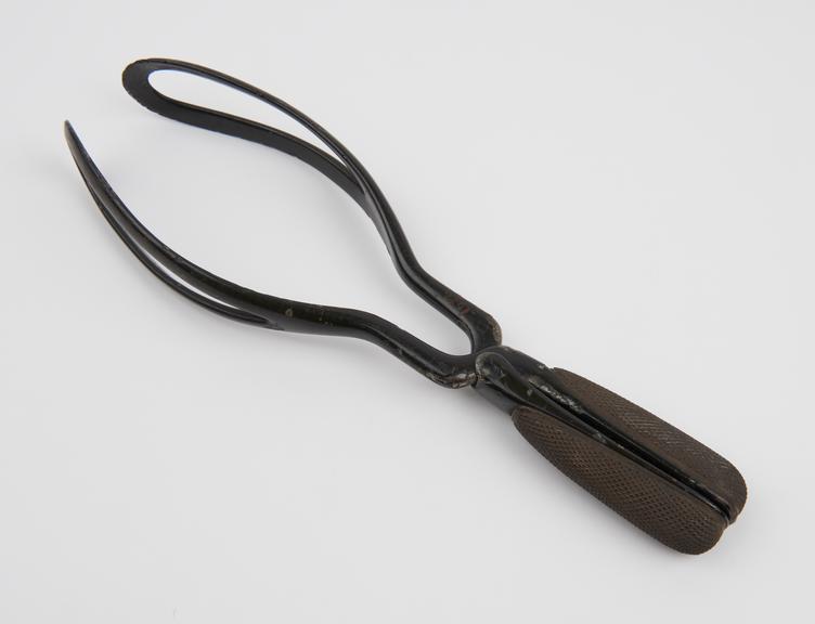 Forceps, obstetrical, steel and ebony, 19th century