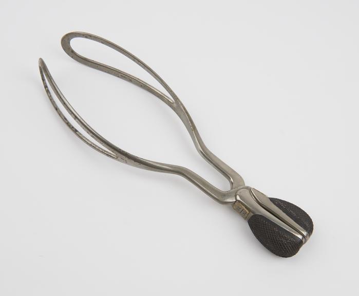 Forceps, obstetrical, Simpson, steel and ebony, by S