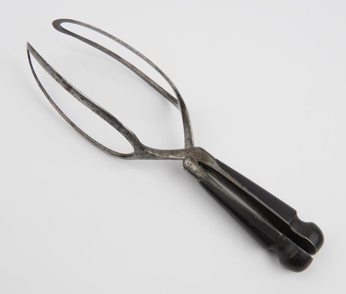 Forceps, obstetrical, steel and ebony, Haighton