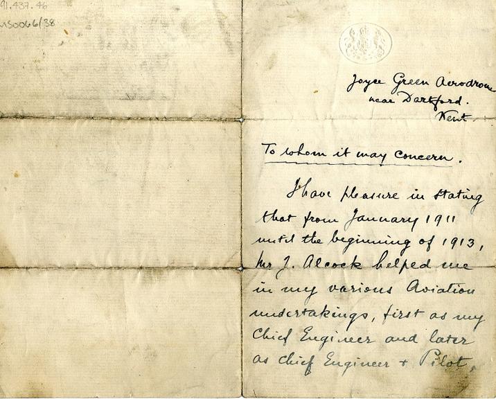 Letter of Reference for Jack Alcock from Maurice Ducrocq
