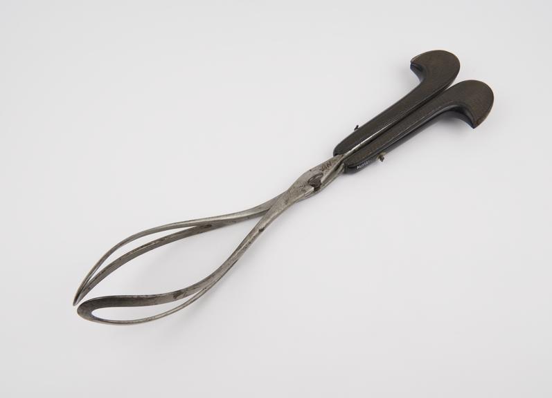 Forceps, obstetrical, steel and ebonite