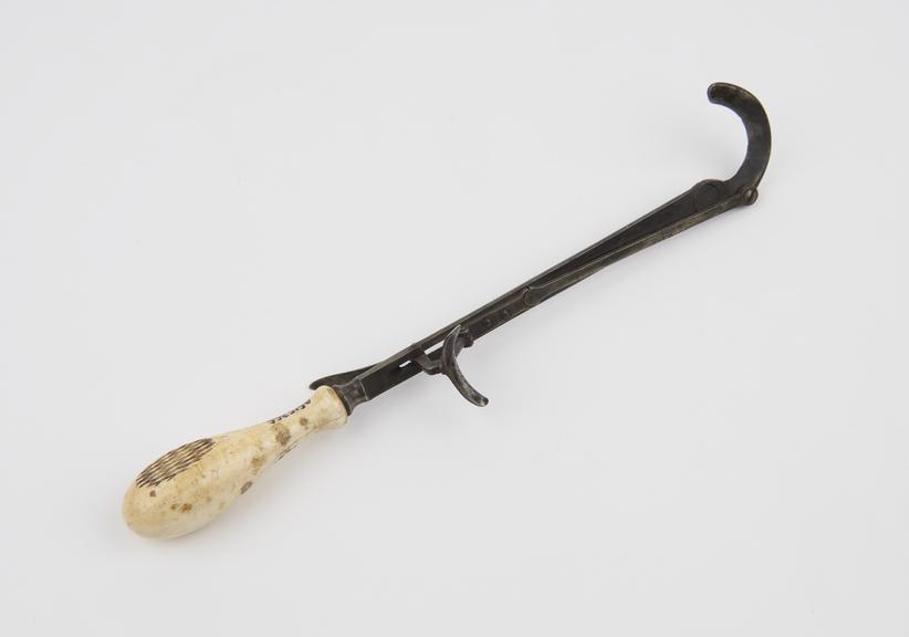 Adjustable decapitating hook(?), steel with ivory handle