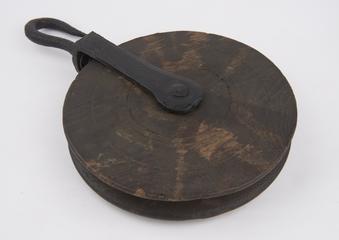 Wooden pulley, one of three for iron turret clock