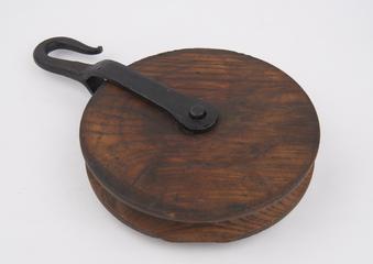 Wooden pulley, one of three for iron turret clock