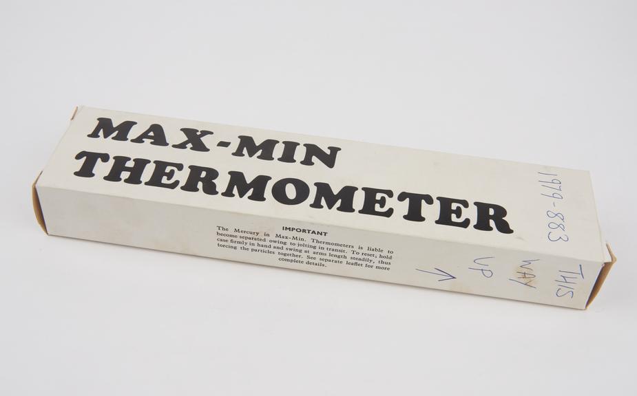 Six type(maximum-minimum) mercury thermometer in white plastic