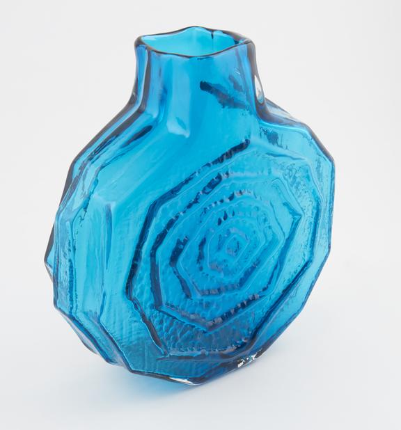 Glass vase, Kingfisher blue, hand-made, mouth-blown, 1968