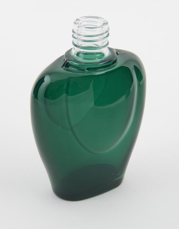 Glass bottle, green, heart shaped, powder coated by Akzo Nobel